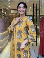 Thumbnail for Jyoti Fashion Women's Yellow Rayon Slub Printed Designer Kurta Set with Dupatta