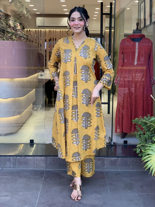 Jyoti Fashion Women's Yellow Rayon Slub Printed Designer Kurta Set with Dupatta