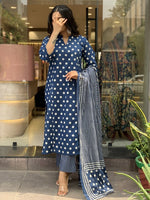 Thumbnail for Jyoti Fashion Women's Blue Rayon Slub Printed Designer Kurta Set with Dupatta