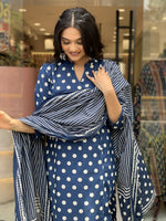 Thumbnail for Jyoti Fashion Women's Blue Rayon Slub Printed Designer Kurta Set with Dupatta
