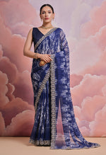 Thumbnail for Jyoti Fashion Women's Blue Sequence with Zari Codding Georgette Saree with Blouse - Distacart
