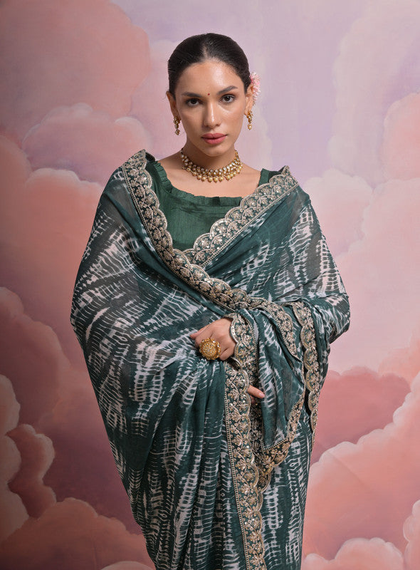 Jyoti Fashion Women's Morpich Sequence with Zari Codding Georgette Saree with Blouse - Distacart