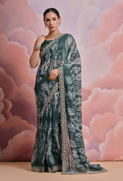 Jyoti Fashion Women's Morpich Sequence with Zari Codding Georgette Saree with Blouse - Distacart