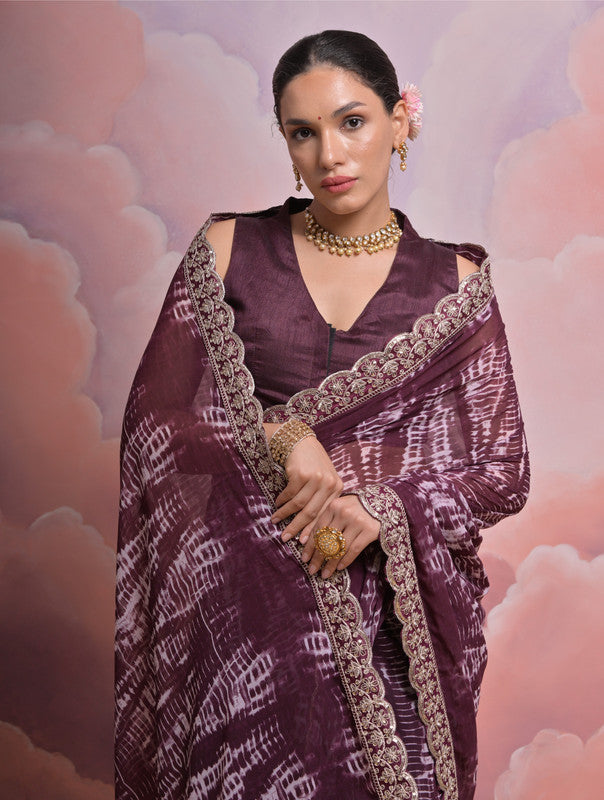 Jyoti Fashion Women's Wine Sequence with Zari Codding Georgette Saree with Blouse - Distacart