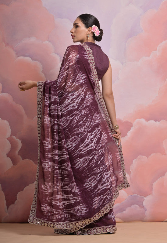 Jyoti Fashion Women's Wine Sequence with Zari Codding Georgette Saree with Blouse - Distacart