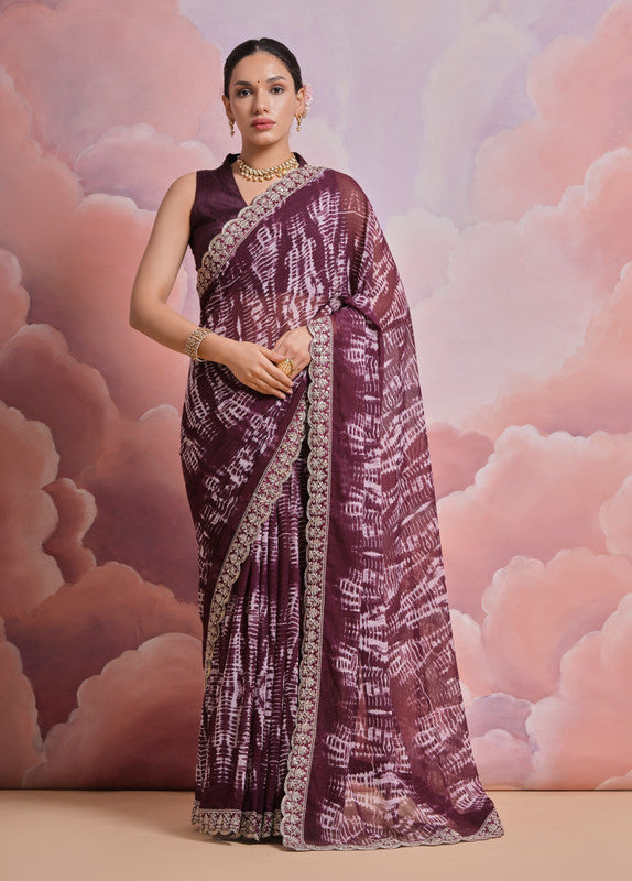 Jyoti Fashion Women's Wine Sequence with Zari Codding Georgette Saree with Blouse - Distacart
