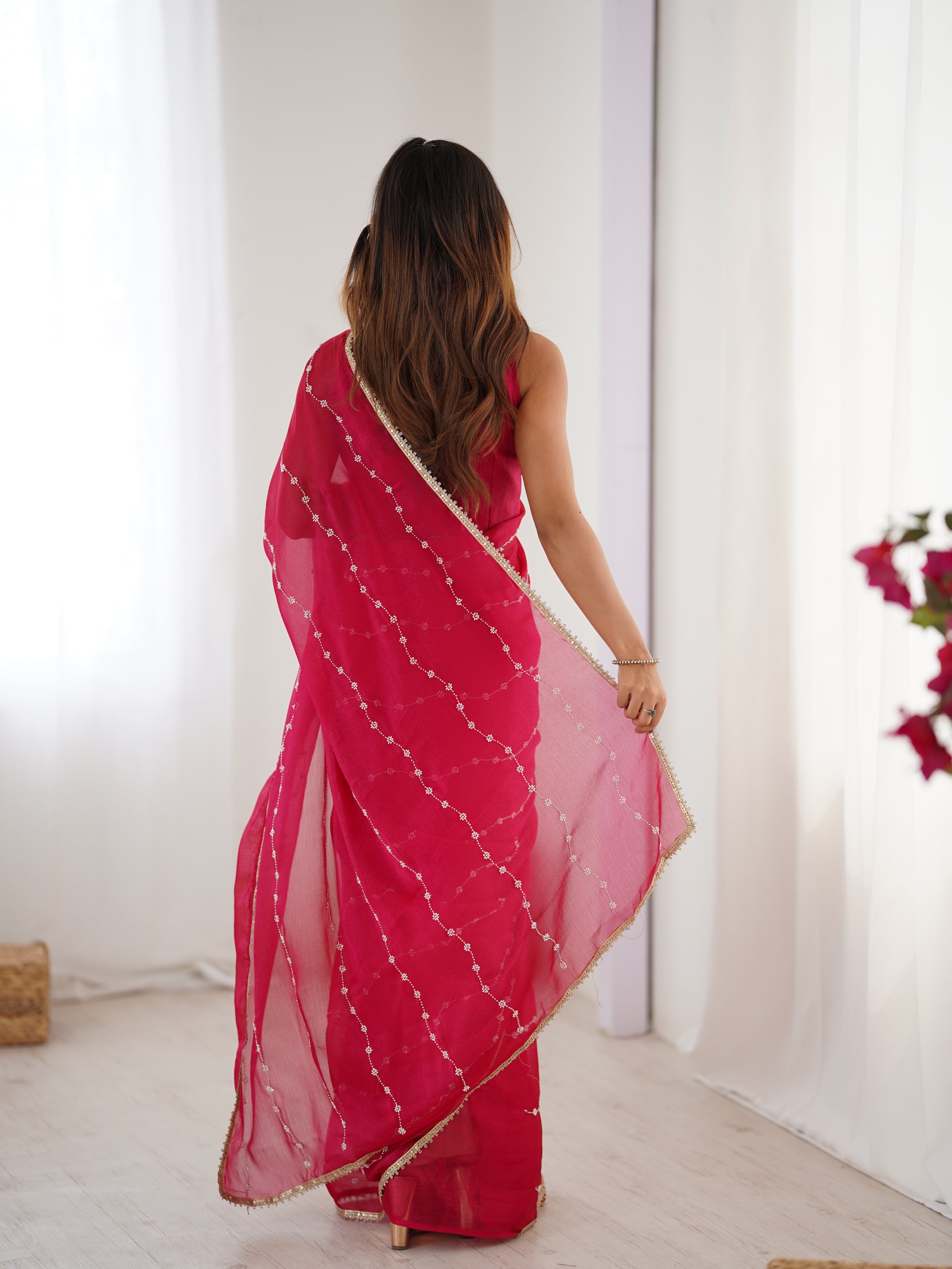 Jyoti Fashion Women's Pink Soft Sitara Embroidered Designer Saree with Blouse