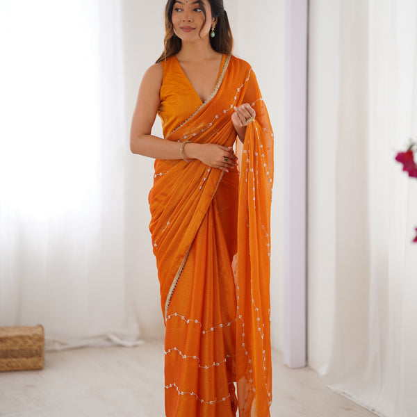 Jyoti Fashion Women's Mustard Soft Sitara Embroidered Designer Saree with Blouse - Distacart