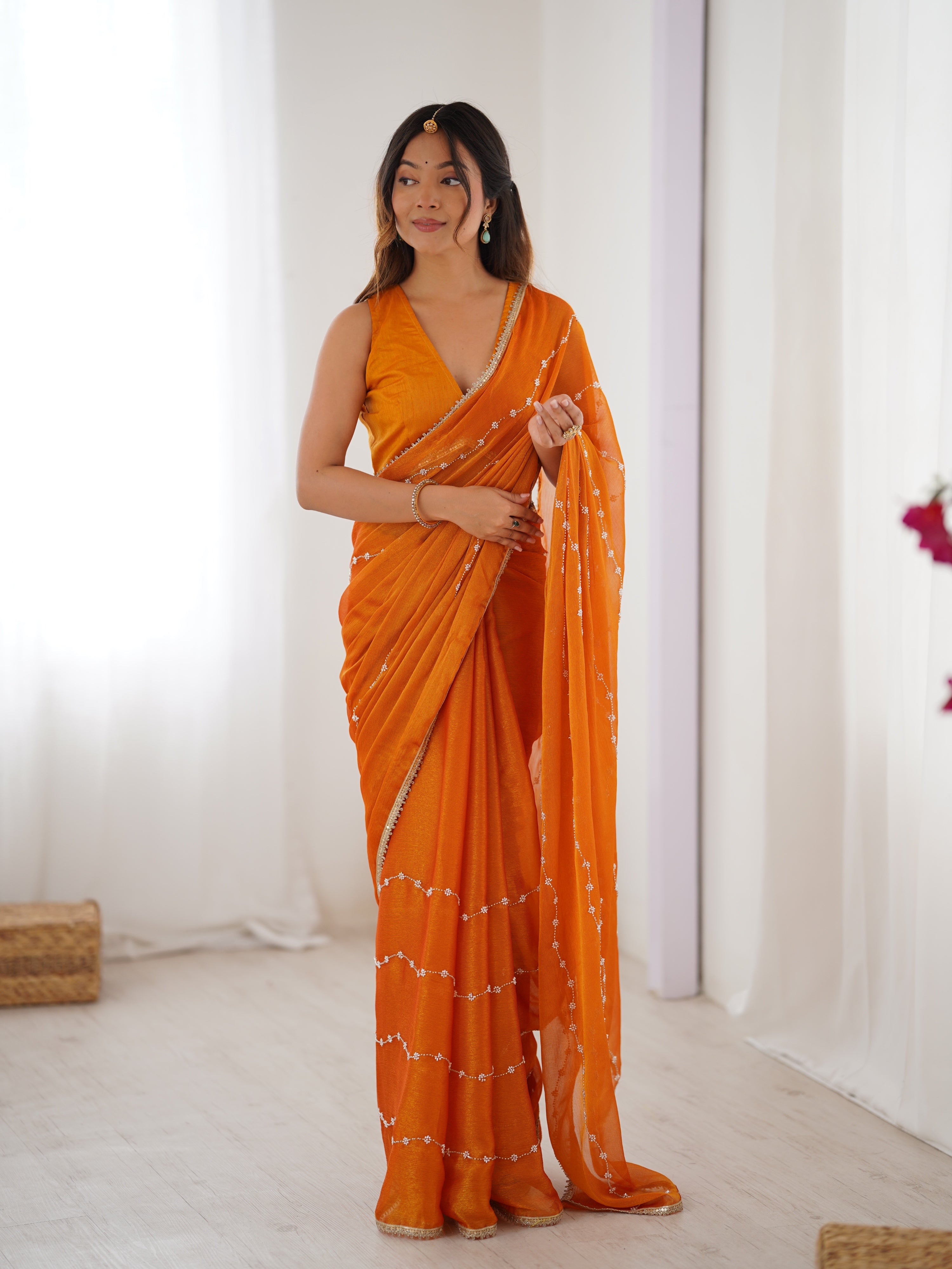Jyoti Fashion Women's Mustard Soft Sitara Embroidered Designer Saree with Blouse - Distacart
