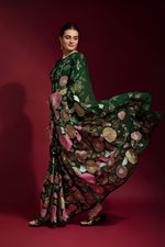 Thumbnail for Jyoti Fashion Women's Green Sequence Embroidery Georgette Saree with Blouse - Distacart