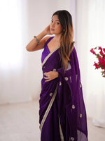 Thumbnail for Jyoti Fashion Women's Purple Fandy Silk Embroidered Designer Saree with Blouse