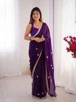 Thumbnail for Jyoti Fashion Women's Purple Fandy Silk Embroidered Designer Saree with Blouse
