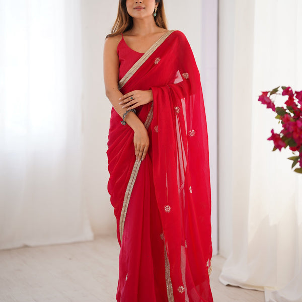 Jyoti Fashion Women's Pink Fandy Silk Embroidered Designer Saree with Blouse