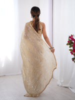 Thumbnail for Jyoti Fashion Women's Beige Soft Gold Crush Embroidered Designer Saree with Blouse