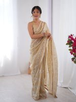 Thumbnail for Jyoti Fashion Women's Beige Soft Gold Crush Embroidered Designer Saree with Blouse