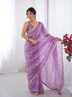 Thumbnail for Jyoti Fashion Women's Purple Soft Gold Crush Embroidered Designer Saree with Blouse