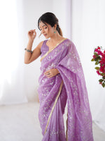 Thumbnail for Jyoti Fashion Women's Purple Soft Gold Crush Embroidered Designer Saree with Blouse