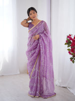 Thumbnail for Jyoti Fashion Women's Purple Soft Gold Crush Embroidered Designer Saree with Blouse