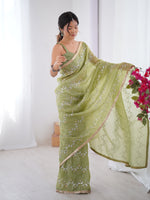 Thumbnail for Jyoti Fashion Women's Sea Green Soft Gold Crush Embroidered Designer Saree with Blouse