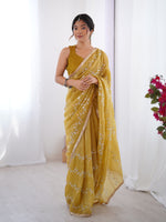 Thumbnail for Jyoti Fashion Women's Mustard Soft Gold Crush Embroidered Designer Saree with Blouse