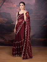Thumbnail for Jyoti Fashion Women's Brown Jimmy Choo Embroidered Designer Saree with Blouse