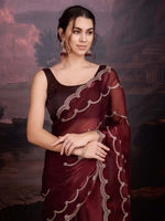 Thumbnail for Jyoti Fashion Women's Brown Jimmy Choo Embroidered Designer Saree with Blouse