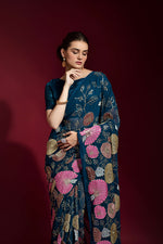 Thumbnail for Jyoti Fashion Women's Morpich Sequence Embroidery Georgette Saree with Blouse - Distacart