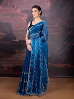 Thumbnail for Jyoti Fashion Women's Blue Jimmy Choo Embroidered Designer Saree with Blouse