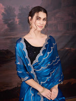 Thumbnail for Jyoti Fashion Women's Blue Jimmy Choo Embroidered Designer Saree with Blouse