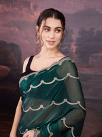 Thumbnail for Jyoti Fashion Women's Bottle Green Jimmy Choo Embroidered Designer Saree with Blouse