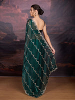 Thumbnail for Jyoti Fashion Women's Bottle Green Jimmy Choo Embroidered Designer Saree with Blouse