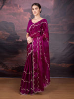 Thumbnail for Jyoti Fashion Women's Wine Jimmy Choo Embroidered Designer Saree with Blouse