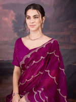 Thumbnail for Jyoti Fashion Women's Wine Jimmy Choo Embroidered Designer Saree with Blouse
