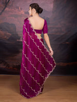 Thumbnail for Jyoti Fashion Women's Wine Jimmy Choo Embroidered Designer Saree with Blouse