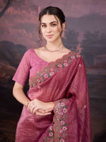 Thumbnail for Jyoti Fashion Women's Pink Art Silk Sequins Embroidered Designer Saree with Blouse