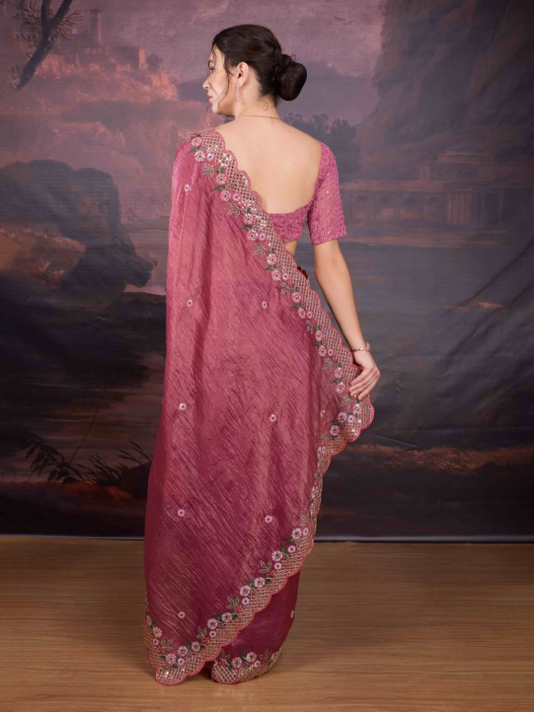 Jyoti Fashion Women's Pink Art Silk Sequins Embroidered Designer Saree with Blouse