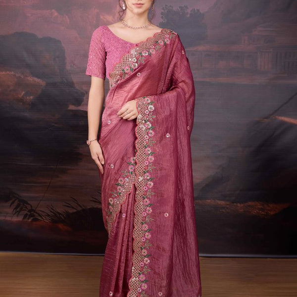 Jyoti Fashion Women's Pink Art Silk Sequins Embroidered Designer Saree with Blouse - Distacart