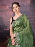 Thumbnail for Jyoti Fashion Women's Mehendi Art Silk Sequins Embroidered Designer Saree with Blouse