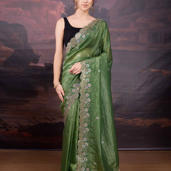 Jyoti Fashion Women's Mehendi Art Silk Sequins Embroidered Designer Saree with Blouse - Distacart