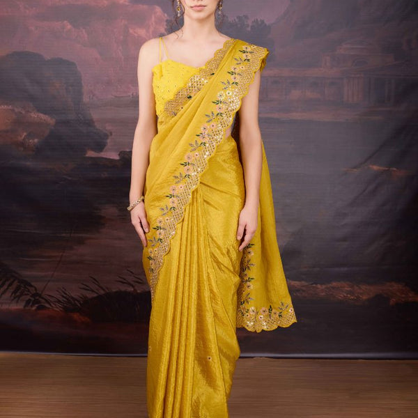Jyoti Fashion Women's Yellow Art Silk Sequins Embroidered Designer Saree with Blouse - Distacart