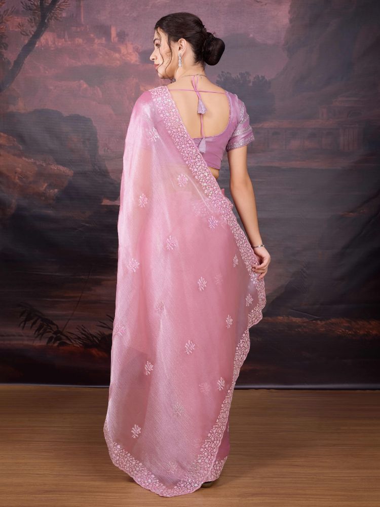 Jyoti Fashion Women's Baby Pink Jimmy Choo Sequins Embroidered Designer Saree with Blouse