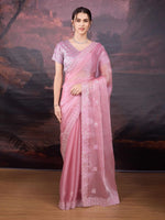 Thumbnail for Jyoti Fashion Women's Baby Pink Jimmy Choo Sequins Embroidered Designer Saree with Blouse