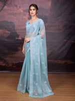 Thumbnail for Jyoti Fashion Women's Sky Blue Jimmy Choo Sequins Embroidered Designer Saree with Blouse