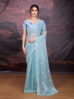 Thumbnail for Jyoti Fashion Women's Sky Blue Jimmy Choo Sequins Embroidered Designer Saree with Blouse