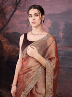 Thumbnail for Jyoti Fashion Women's Brown Jimmy Choo Embroidered Siroski Designer Saree with Blouse