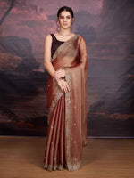 Thumbnail for Jyoti Fashion Women's Brown Jimmy Choo Embroidered Siroski Designer Saree with Blouse