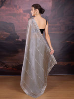 Thumbnail for Jyoti Fashion Women's Grey Jimmy Choo Sequins Embroidered Designer Saree with Blouse
