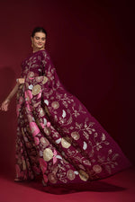 Thumbnail for Jyoti Fashion Women's Wine Sequence Embroidery Georgette Saree with Blouse - Distacart
