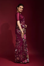 Thumbnail for Jyoti Fashion Women's Wine Sequence Embroidery Georgette Saree with Blouse - Distacart