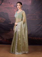 Thumbnail for Jyoti Fashion Women's Sea Green Jimmy Choo Sequins Embroidered Designer Saree with Blouse